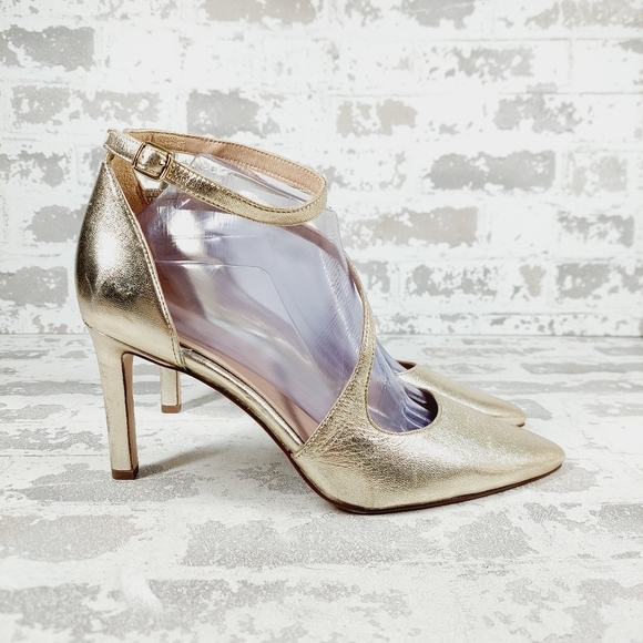 New Naturalizer 27 Edit Abilyn Wide Gold Leather Pointed Toe Heels K711 - Picture 7 of 14